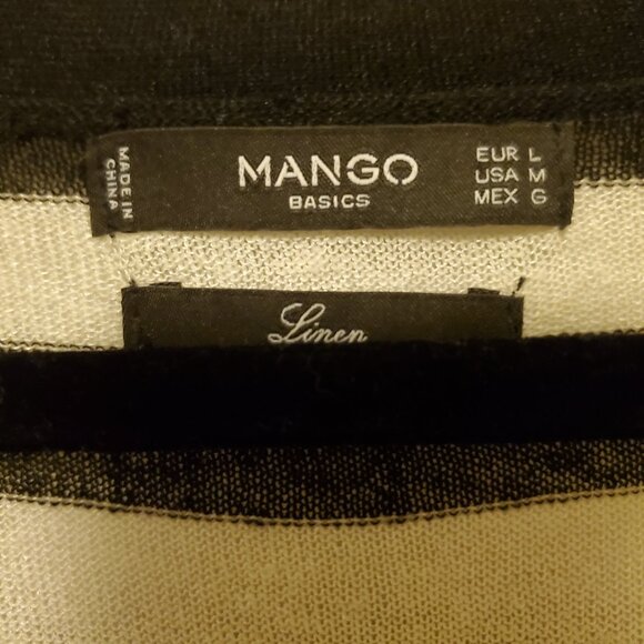 Mango Sheer Linen Knit  Black & Cream V Neck Sweater - Picture 3 of 8